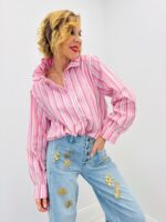 Chemise Rayée À Col Victorien En Coton