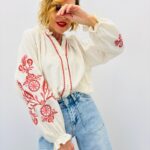 Chemise Brodée En Coton À Manches Bouffantes