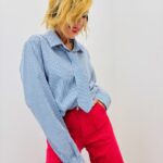 Chemise Rayée Avec Lavallière En Coton Mélangé