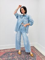 Chemise Denim Oversize à Finition Dentelle – Casual Chic & Féminin