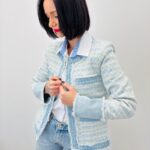 Veste Courte en Tweed Denim – Élégance Chic & Moderne