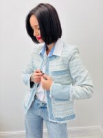 Veste Courte en Tweed Denim – Élégance Chic & Moderne