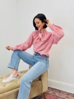 Chemise Lavallière Rayée en Coton – Élégance Féminine & Intemporelle