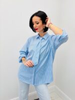 Chemise Rayée en Coton à Lien Col – Élégance Décontractée – Image 4