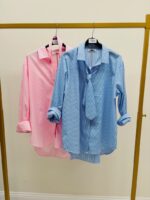 Chemise Rayée en Coton à Lien Col – Élégance Décontractée – Image 2