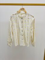 Chemise En Coton Imprimé À Rayures Florales Et Col Délicatement Froncé – Image 2