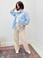 Pantalon Rayé En Coton À Coupe Droite Décontractée – Image 7