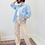 Chemise Rayée En Coton À Poche Fleurie Contrastée