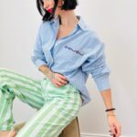 Chemise Rayée En Coton À Broderies Florales Et Finition Festonnée