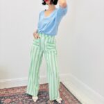 Pantalon Rayé En Coton À Coupe Droite Décontractée