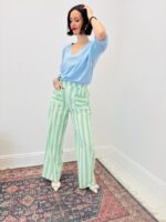 Pantalon Rayé En Coton À Coupe Droite Décontractée