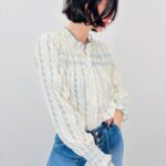 Chemise En Coton Rayé À Motifs Floraux Et Smocks Brodés