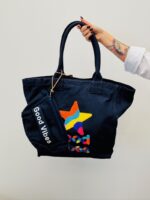 Sac Cabas Brodé “Good Vibes” avec Pochette Assortie – Accessoire Mode Coloré & Pratique
