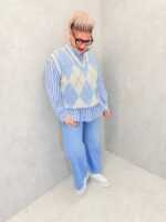 Pull sans manches à losanges rose et écru – Grande Taille – Esprit rétro chic et confort moderne – Image 3