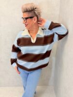 Pull rayé esprit polo rose et chocolat – Grande Taille – Style casual chic et confort absolu – Image 3