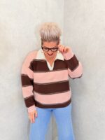 Pull rayé esprit polo rose et chocolat – Grande Taille – Style casual chic et confort absolu – Image 5