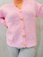 Gilet en maille douce écru avec boutons cœur dorés – Grande Taille – Élégance cocooning et féminité – Image 9