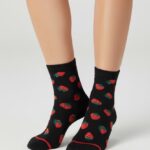 Chaussettes Motif Fraise En Maille Douce