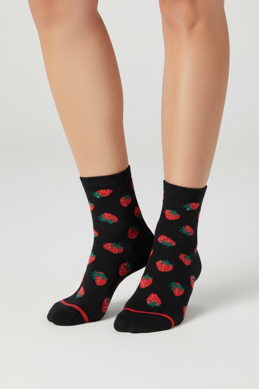 Photoroom_20260128_180702 Chaussettes Motif Fraise En Maille Douce – Image 1