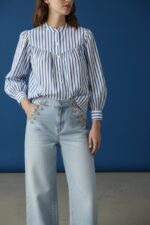 Chemise Rayée Bleue À Empiècement Structuré Et Manches Amples – Image 4