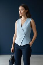 Gilet Tailleur Sans Manches Bleu Ciel À Coupe Croisée HIPPOCAMPE