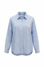 Chemise Rayée Bleue En Coton Avec Broderies Colorées Et Cœur Brodé – Image 2