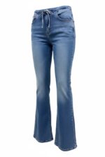 Jean Large En Denim Délavé Avec Taille Ajustable À Cordon – Image 2