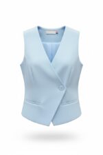 Gilet Tailleur Sans Manches Bleu Ciel À Coupe Croisée HIPPOCAMPE – Image 2