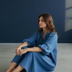 Robe en Denim Léger aux Manches Bouffantes Élégantes