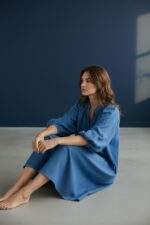 Robe en Denim Léger aux Manches Bouffantes Élégantes