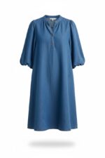 Robe en Denim Léger aux Manches Bouffantes Élégantes – Image 2