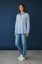 Chemise Rayée En Coton À Poche Fleurie Contrastée