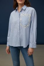 Chemise Rayée En Coton À Poche Fleurie Contrastée – Image 4