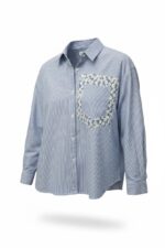 Chemise Rayée En Coton À Poche Fleurie Contrastée – Image 2