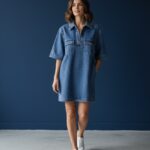 Tunique En Denim À Coupe Droite Et Manches Courtes