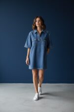 Tunique En Denim À Coupe Droite Et Manches Courtes