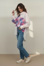 Chemise à carreaux en coton esprit patchwork – Image 2