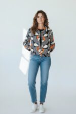 Veste Courte Graphique À Motif Floral Stylisé