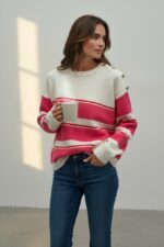 Pull Rayé À Détails Boutons Esprit Casual Chic