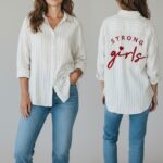 Chemise Rayée En Coton À Message Brodé