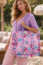 Sac Cabas En Coton Imprimé Vichy Fleuri – Image 7