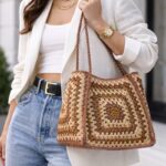 Sac En Paille Tressée Motif Crochet Bohème
