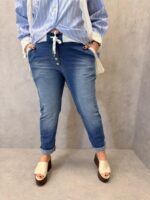 Jean Jogging Denim Taille Élastiquée À Boutons – Confort Tendance Grande Taille