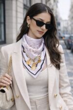 Carré Satin Imprimé Élégant Motif Chaînes & Fleurs