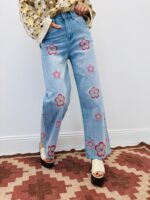 Jean Wide Leg Brodé Floral Pop Esprit Bohème Chic