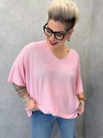 Blouse Fluide Grande Taille À Col V – Coupe Ample & Coloris Rose Poudré