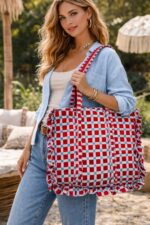 Sac Cabas En Coton Imprimé Vichy Fleuri – Image 5