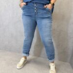 Jean Slim Stretch Grande Taille À Boutonnage Apparent – Effet Froissé Tendance