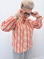 Blouse Grande Taille Imprimé Floral & Rayures Corail – Esprit Bohème Chic Lumineux – Image 2
