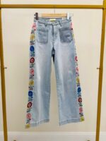 Jean Wide Leg Brodé Floral Latéral Esprit Bohème Couture – Image 4